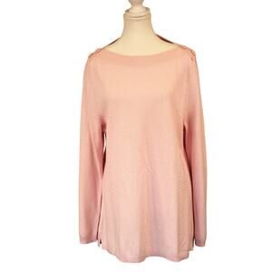 Talbots Light Pink LS Textured Sweater Tunic Womens Size XL Button Shoulder
